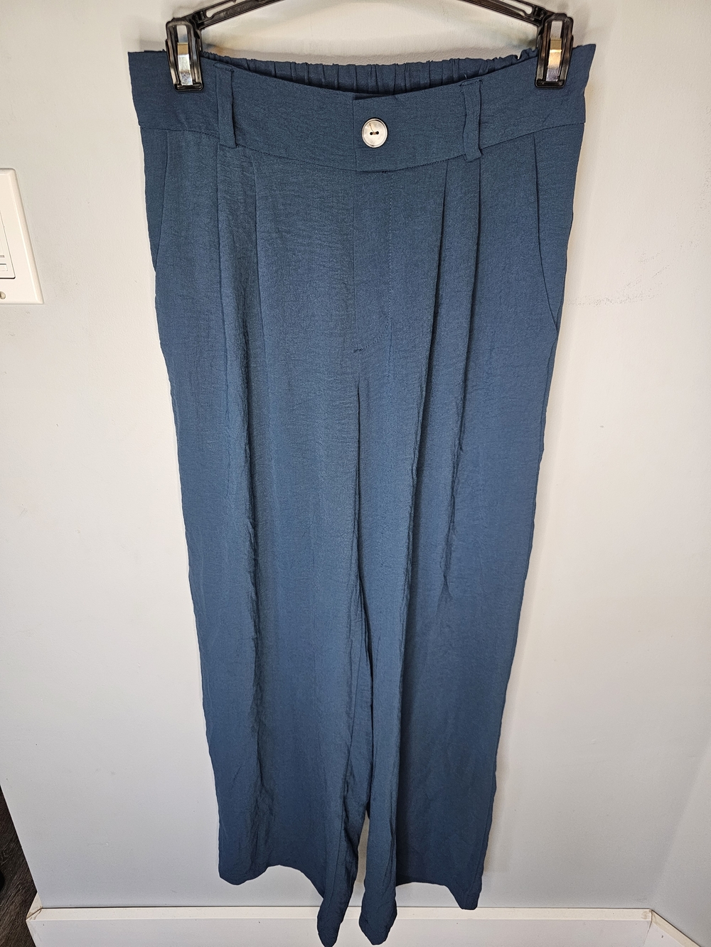Tulléa Blue Wide Leg Pleated Trousers Elastic Waist Pull On Size Large